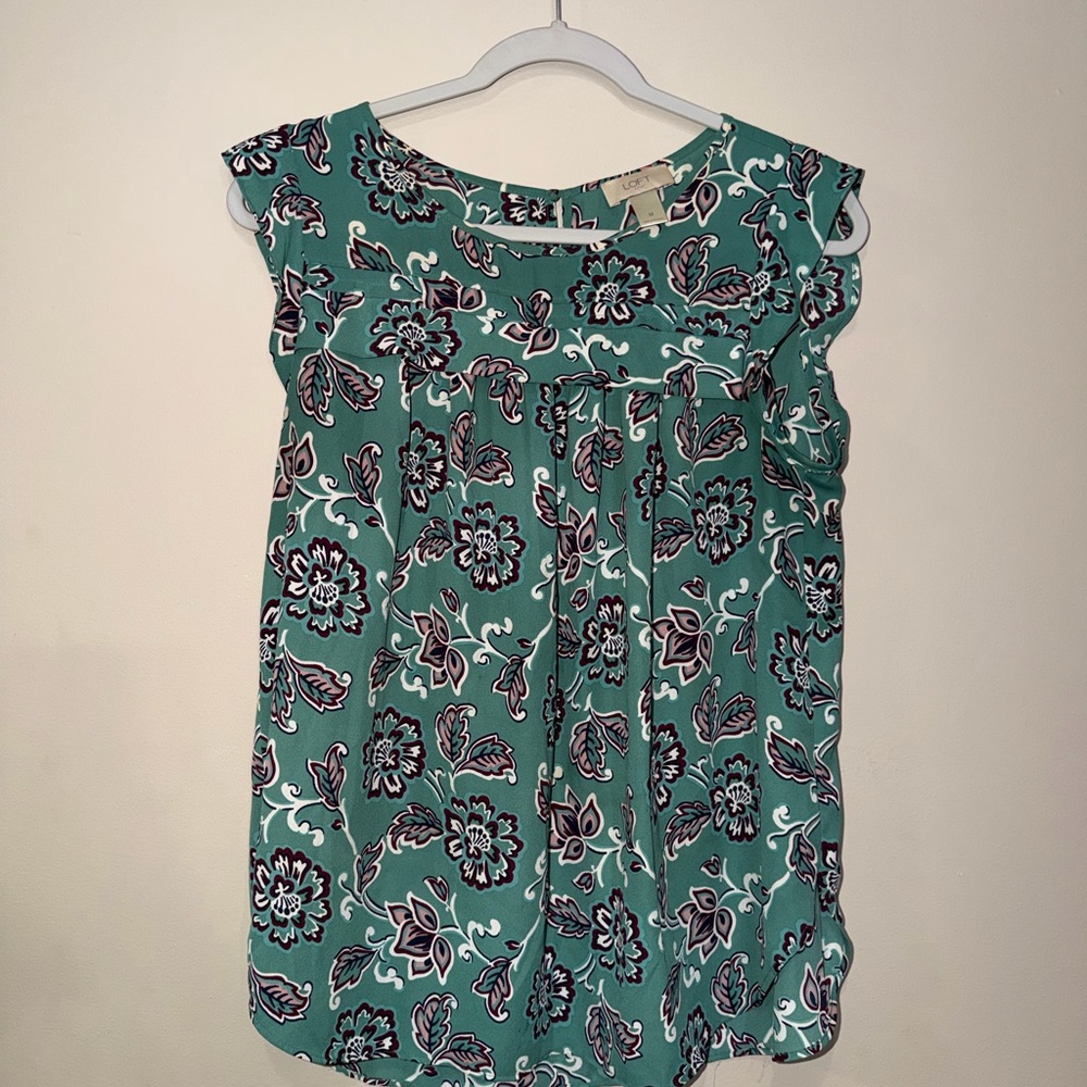LOFT Teal and Pink Floral Blouse